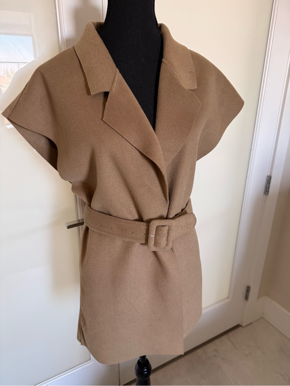 Camel Belted Cap Sleeve Dress - Unbranded